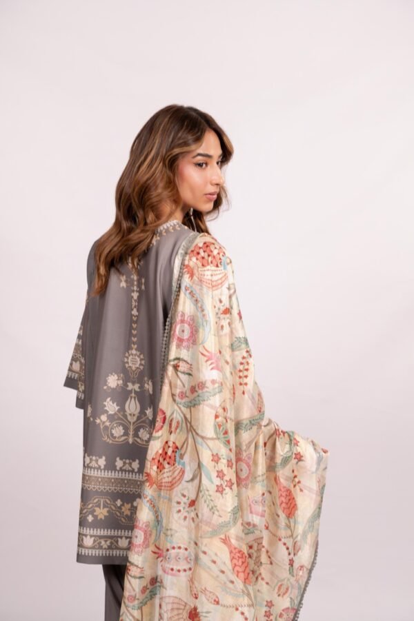 Elegant Embroidered Cotton Satin Co-ord Set with Mint Silk Scarf