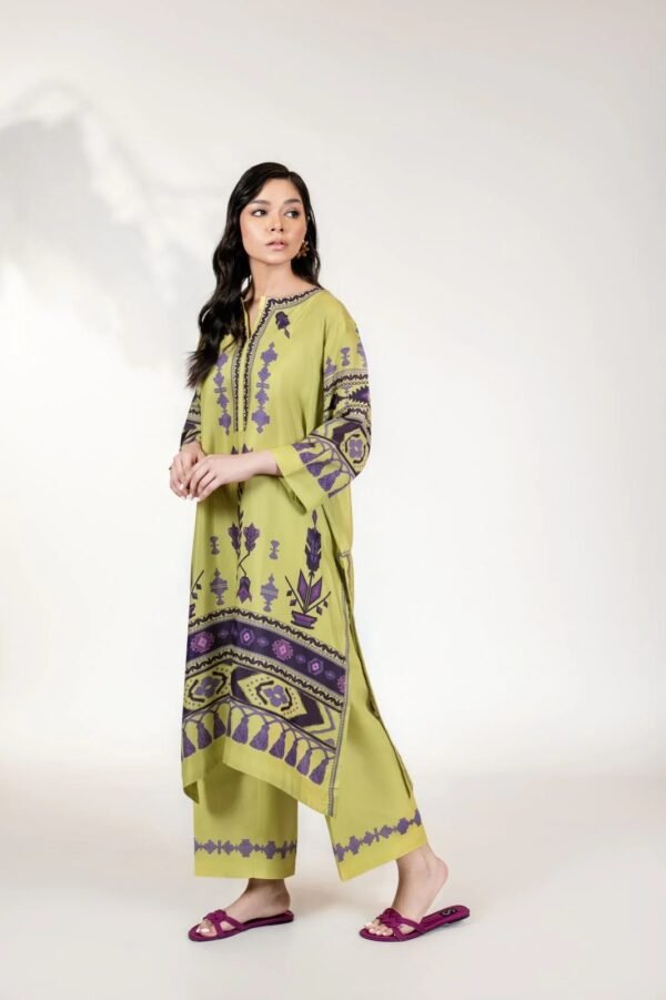 Lime Orchid Embroidered Cotton Satin Kurta Set