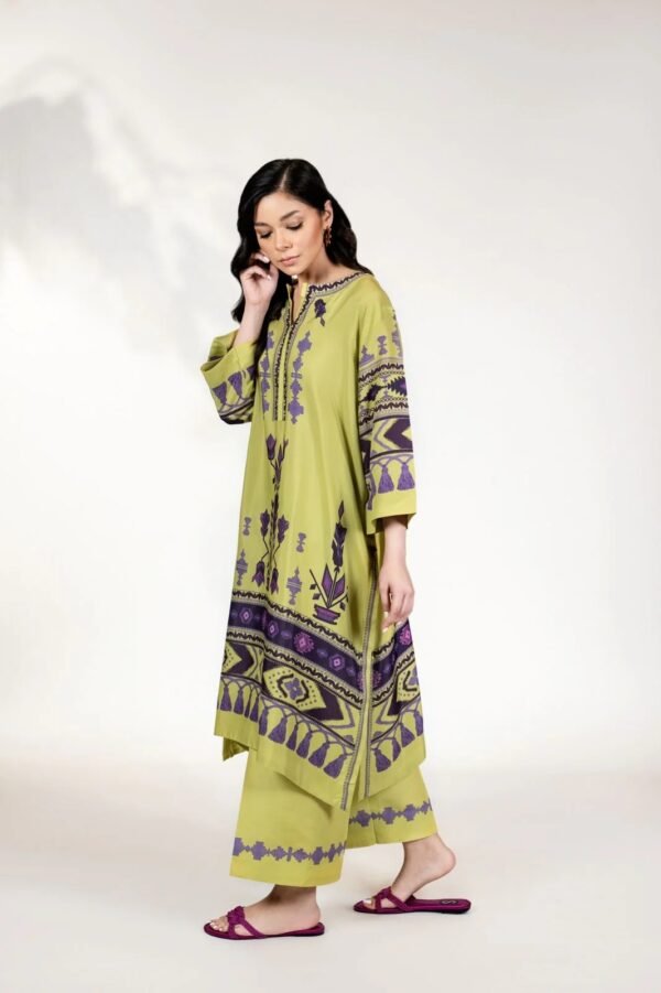 Lime Orchid Embroidered Cotton Satin Kurta Set