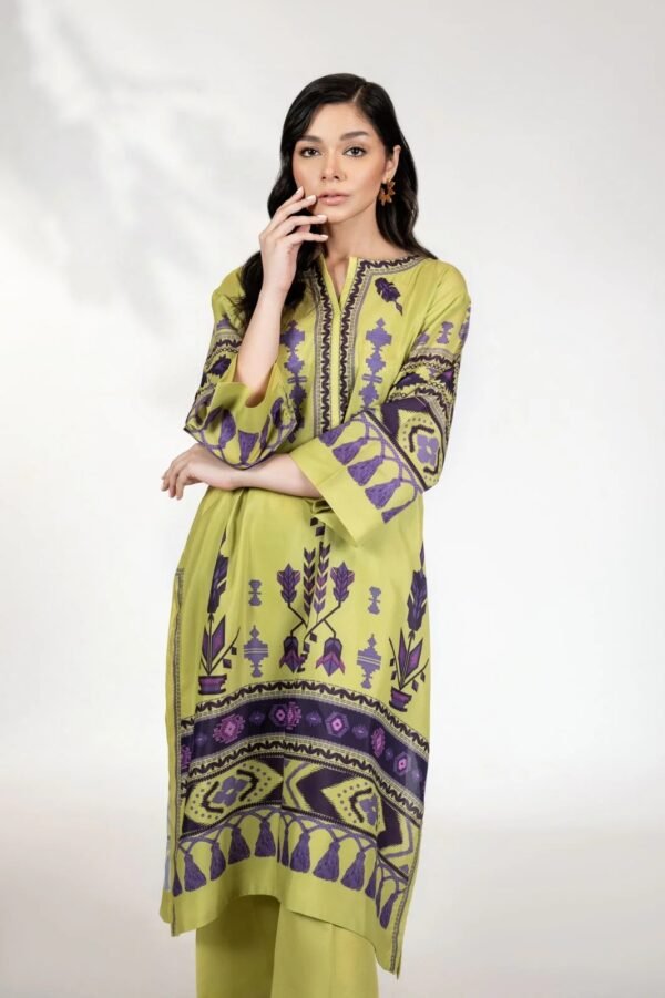 Lime Orchid Embroidered Cotton Satin Kurta Set