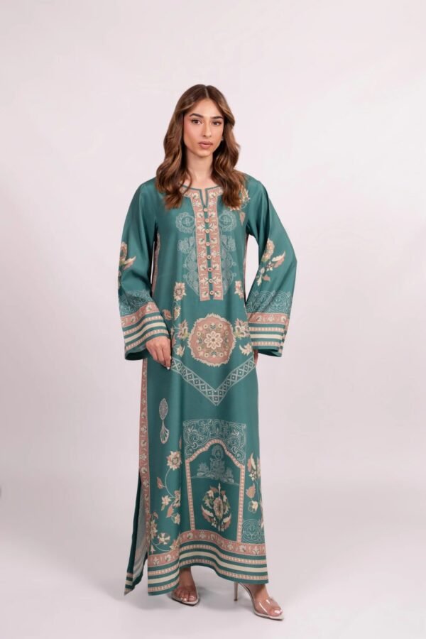 Regal Garden Embroidered Long Kaftan Top
