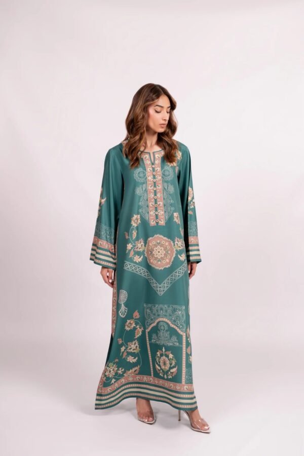 Regal Garden Embroidered Long Kaftan Top