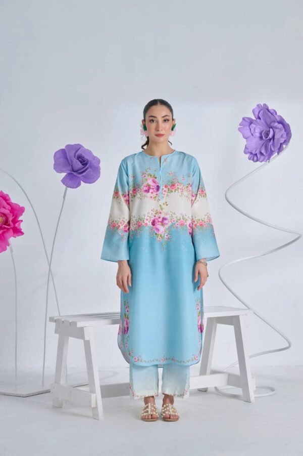 Pastel Bloom Muslin Kurta – Sky Blue Floral