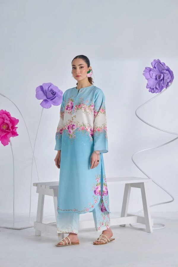Pastel Bloom Muslin Kurta – Sky Blue Floral